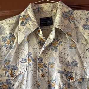 Vintage USA Made Maverick Floral Western Shirt Brown Pearl Snaps M 15-15.1/2